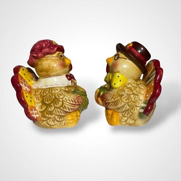 Vintage Turkey Salt and Pepper Shakers Thanksgiving Fall Decor Ceramic Pair - Picture 2 of 9